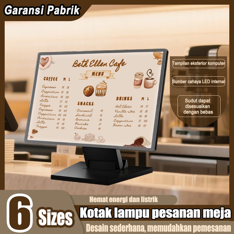 

Papan menu sudut yang dapat disesuaikan, LED super terang, bar camilan kedai kopi, meja bar, papan pesanan vertikal super bening