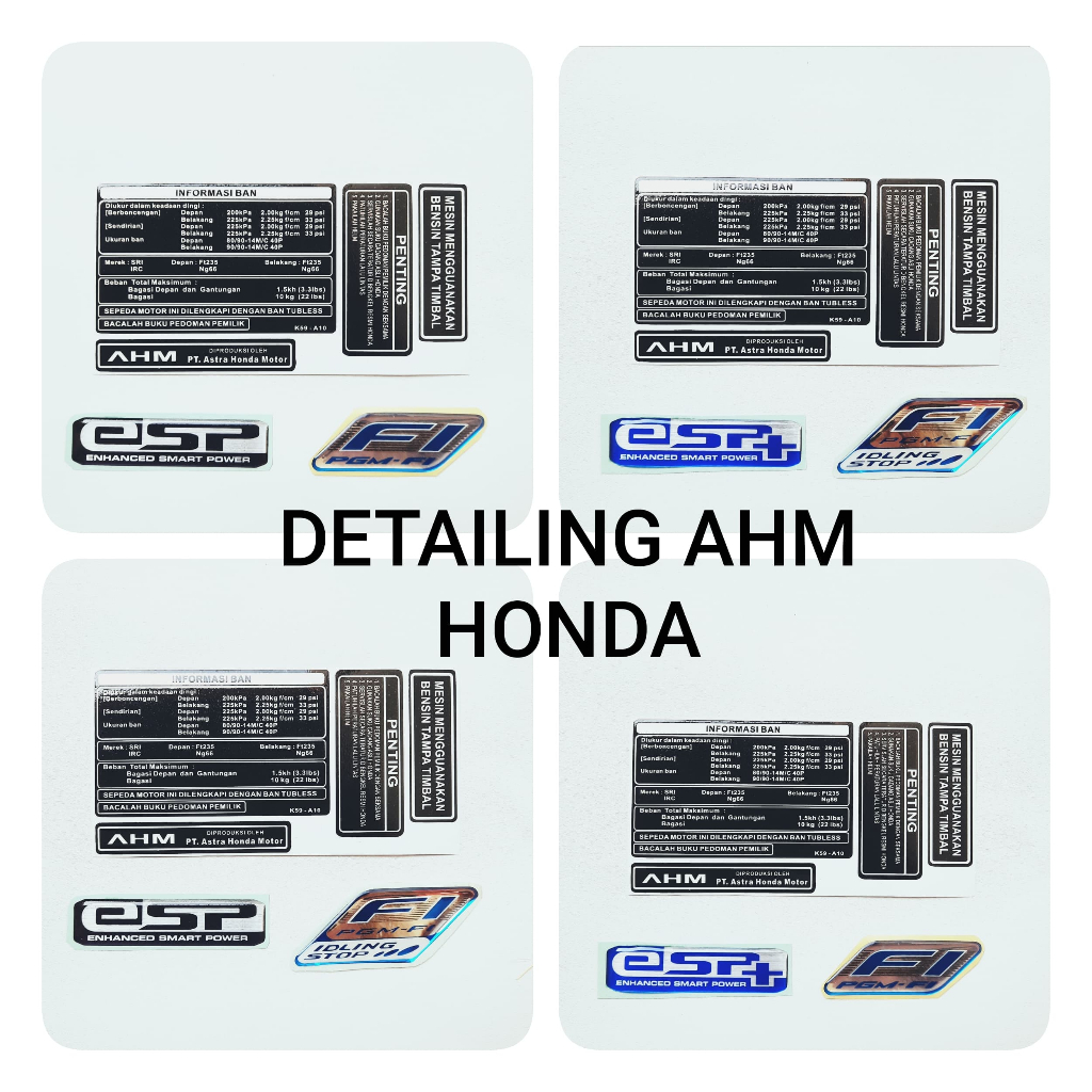 STIKER DETAILING AHM PENTING INFO BAN ASTRA HONDA MOTOR PAKET ESP+FI