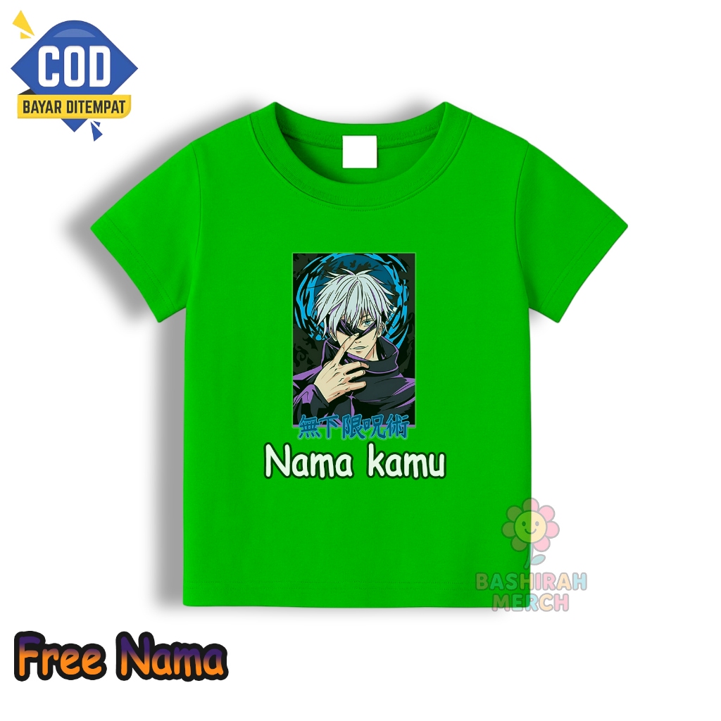 Tshirt kaos anak gojo satorou jujutsu kaisen free nama / Kaos baju anak jujutsu kaisen gratis tambah
