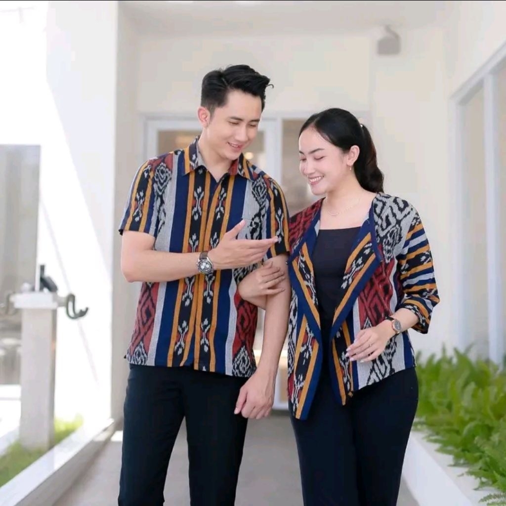 Couple baju tenun troso full kain tenun bluss dan kemeja outer blazer kekinian