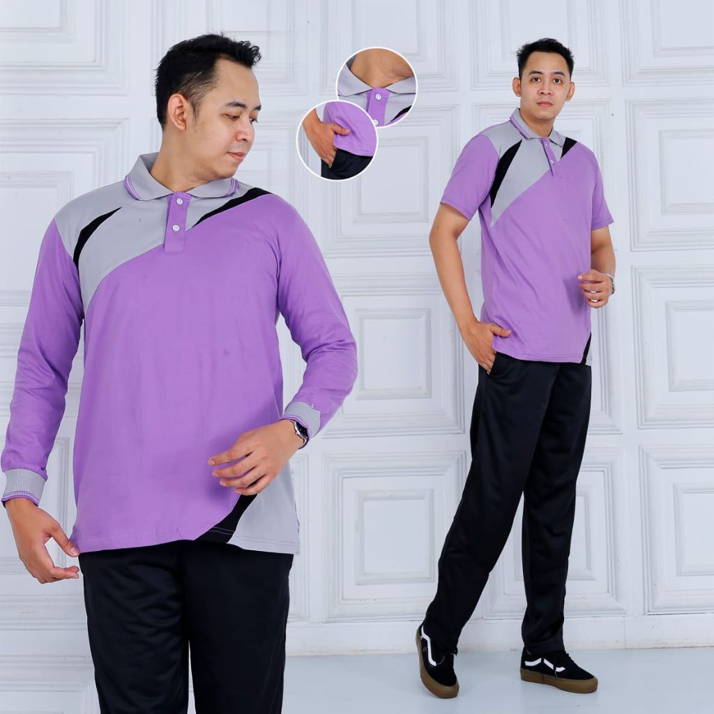 Setelan Baju Olahraga Pria Lengan Panjang /  Set Baju Olahraga Berkerah Lengan Panjang