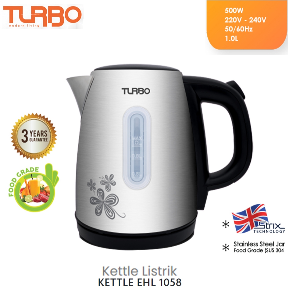 Turbo Kettle Teko Listrik Pemanas Air 1L Stainless Steel EHL1058