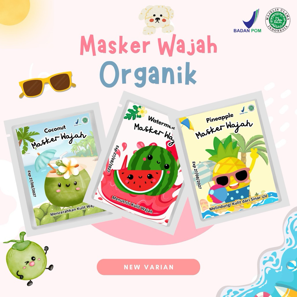 Masker Wajah Anak Organik BPOM Travel Size/Masker Wajah Anak Terlaris Ekonomis/Masker Wajah Alami