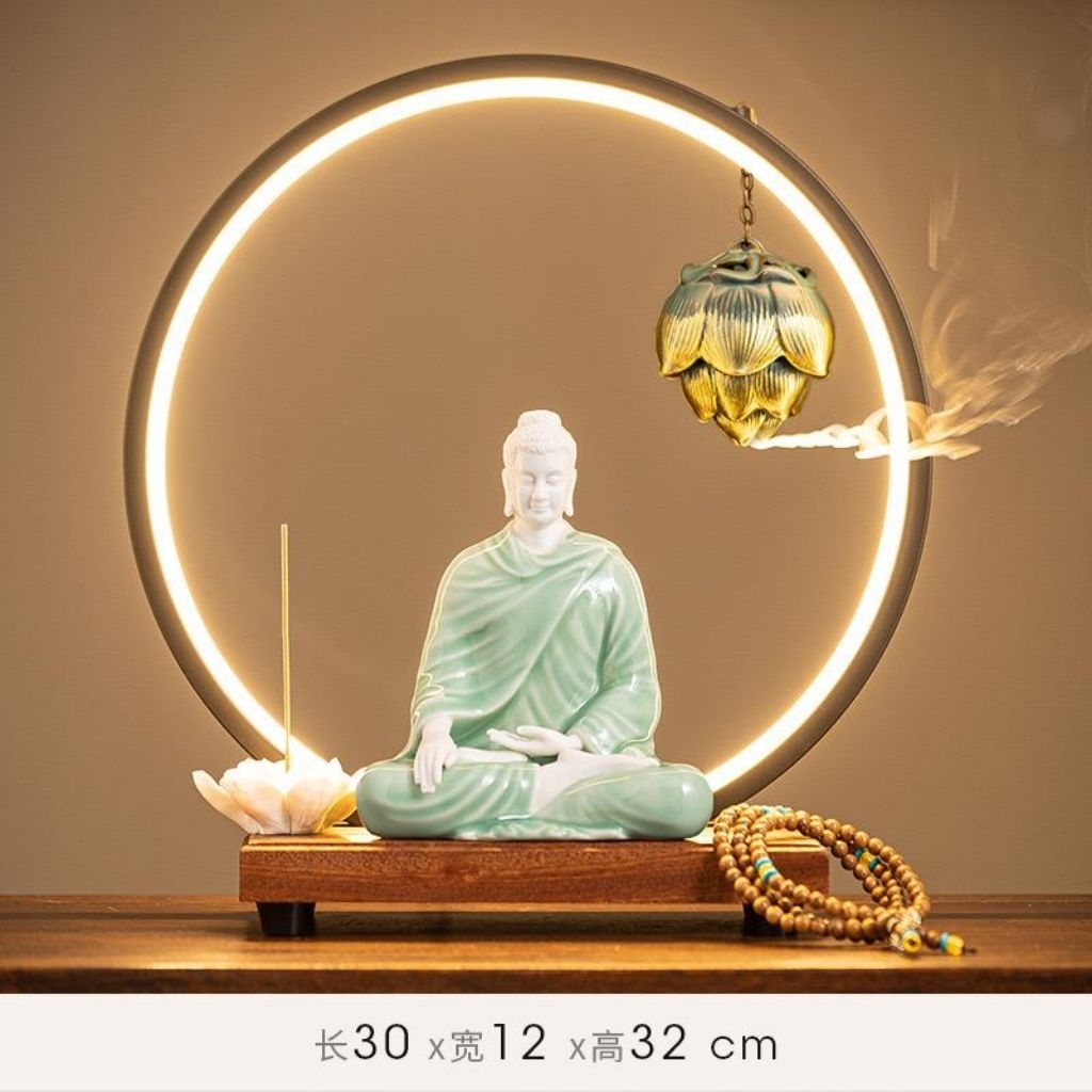 LED  Rupang Patung Buddha Sakyamuni Porselen Keramik China Putih Ornamen Buddha Tathagata Keramik Al