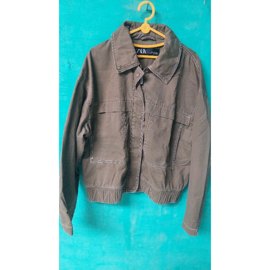 ZARA denim jacket green ori (second)