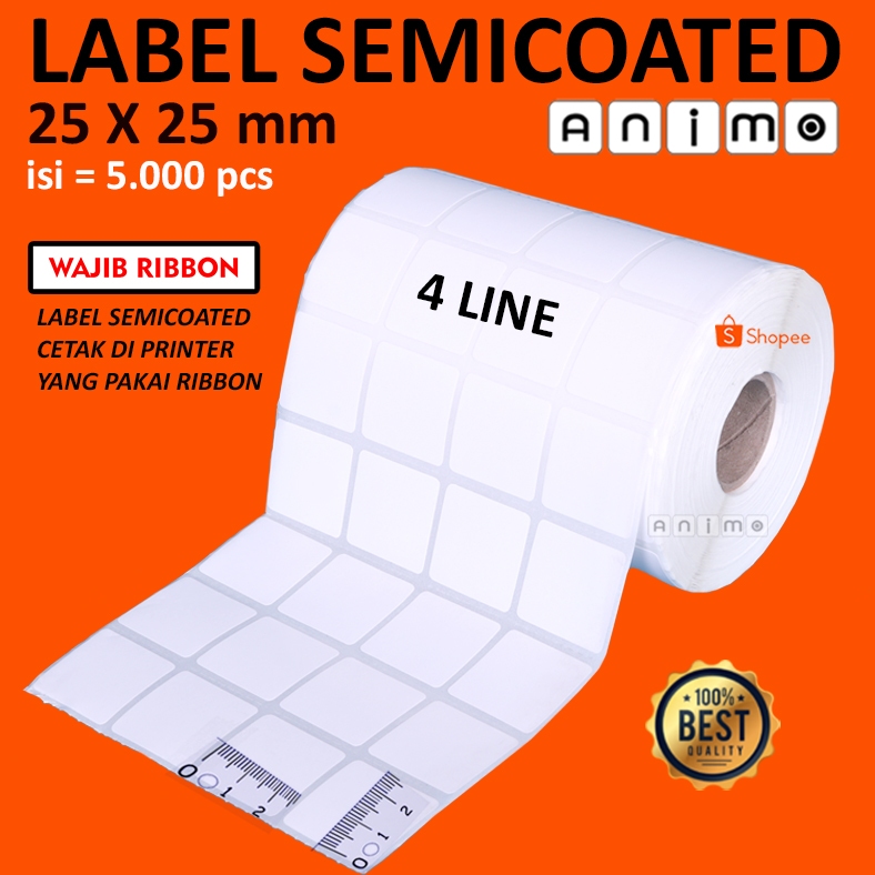 

LABEL SEMICOATED 25 X 25 MM isi 5.000 PCS - 4 LINE - Label Barcode Semicoated 25x25 MM - Stiker Semicoated 2,5 x 2,5 CM isi 5.000 pcs 4 LINE