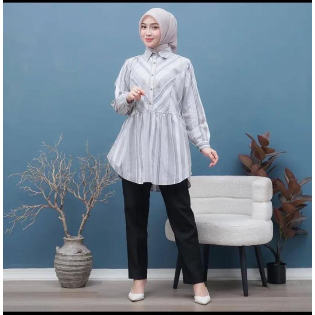 Exco Tunik Kekinian Kemeja Casual Motif Garis-Garis