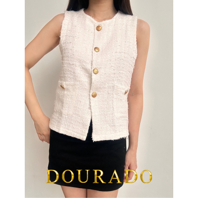 [Dourado] Shera Tweed Vest Import - Atasan Tweed Premium - Tweed Vest Top