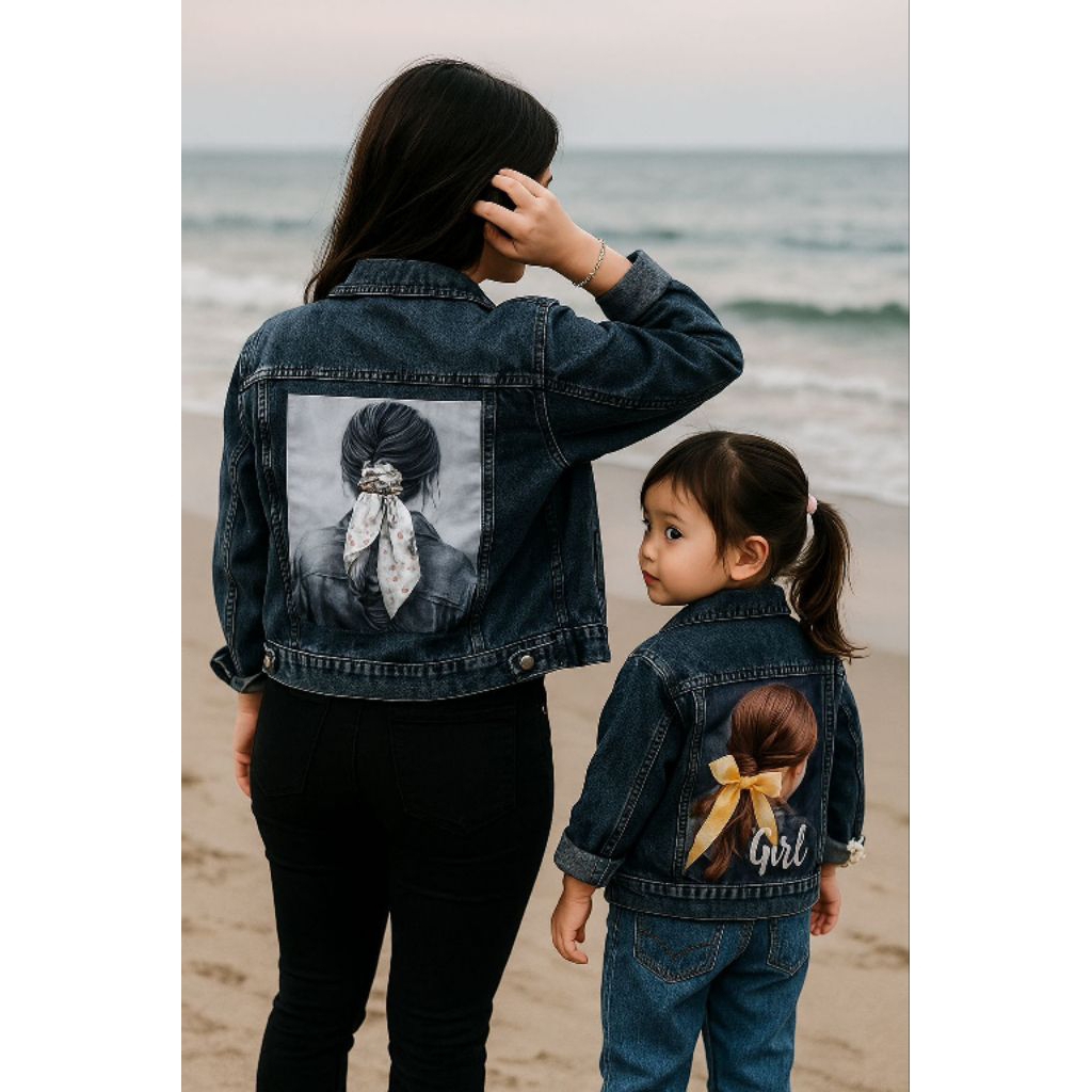 Jaket Jeans Couple Ibu dan anak | Jaket Jeans Pita Dewasa Dan Anak-anak| Jaket Jeans
