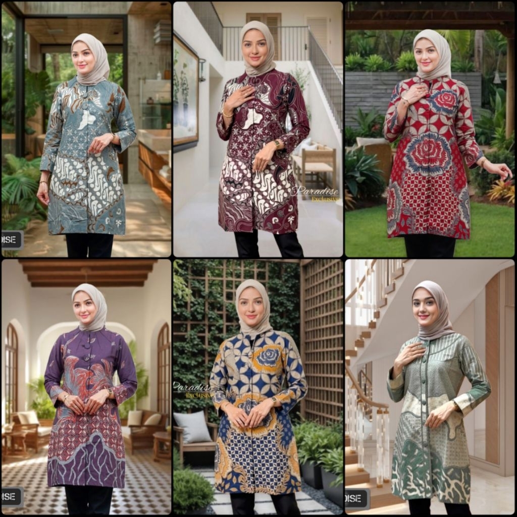 Atasan Tunik Batik Kerja Wanita Modern Lapis Trikot/Furing Baju Batik Tunik Wanita Modern Kekinian.