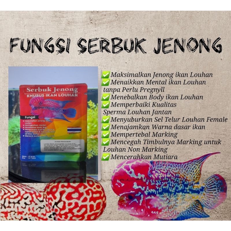 SERBUK JENONG THAILAND untuk Memperbesar Jenong ikan Louhan 10 GRAM