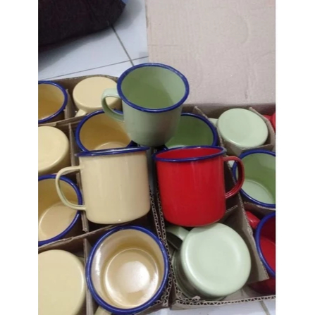 Souvenir Gelas Minum 200ml Cangkir Enamel 7.5cm Mug Gagang Kaleng Warna Gelas Kopi Jadul Bening Polo