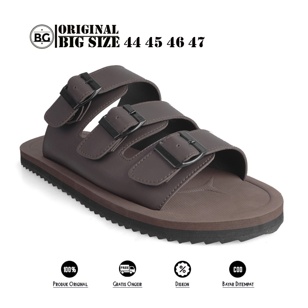 Sandal Pria Jumbo Big Size 44 45 46 47 Leather Premium Strap Gasper Ukuran Besar Lebar Gemuk Biggeri