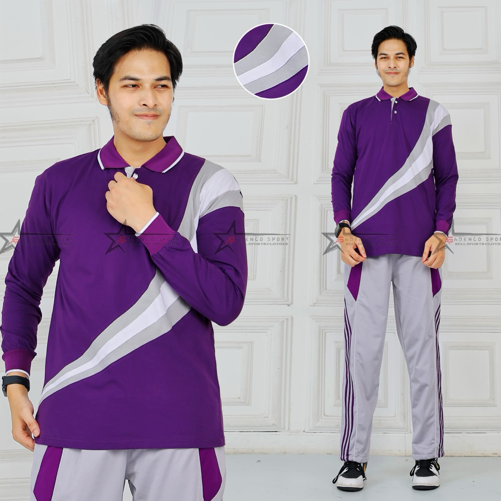 BELI Setelan Baju Olahraga Senam Pria Lengan Panjang / Seragam Kaos Olahraga Senam / Set Baju Senam