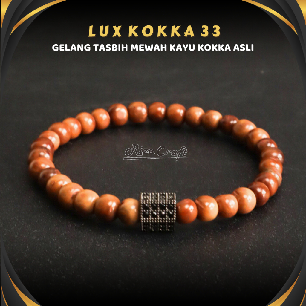 LUX KOKKA - Gelang Tasbih Kayu Kokka Koka Kaokah Kaukah 33 Butir Sekat Zircon Zirkon Zirconia Asli O