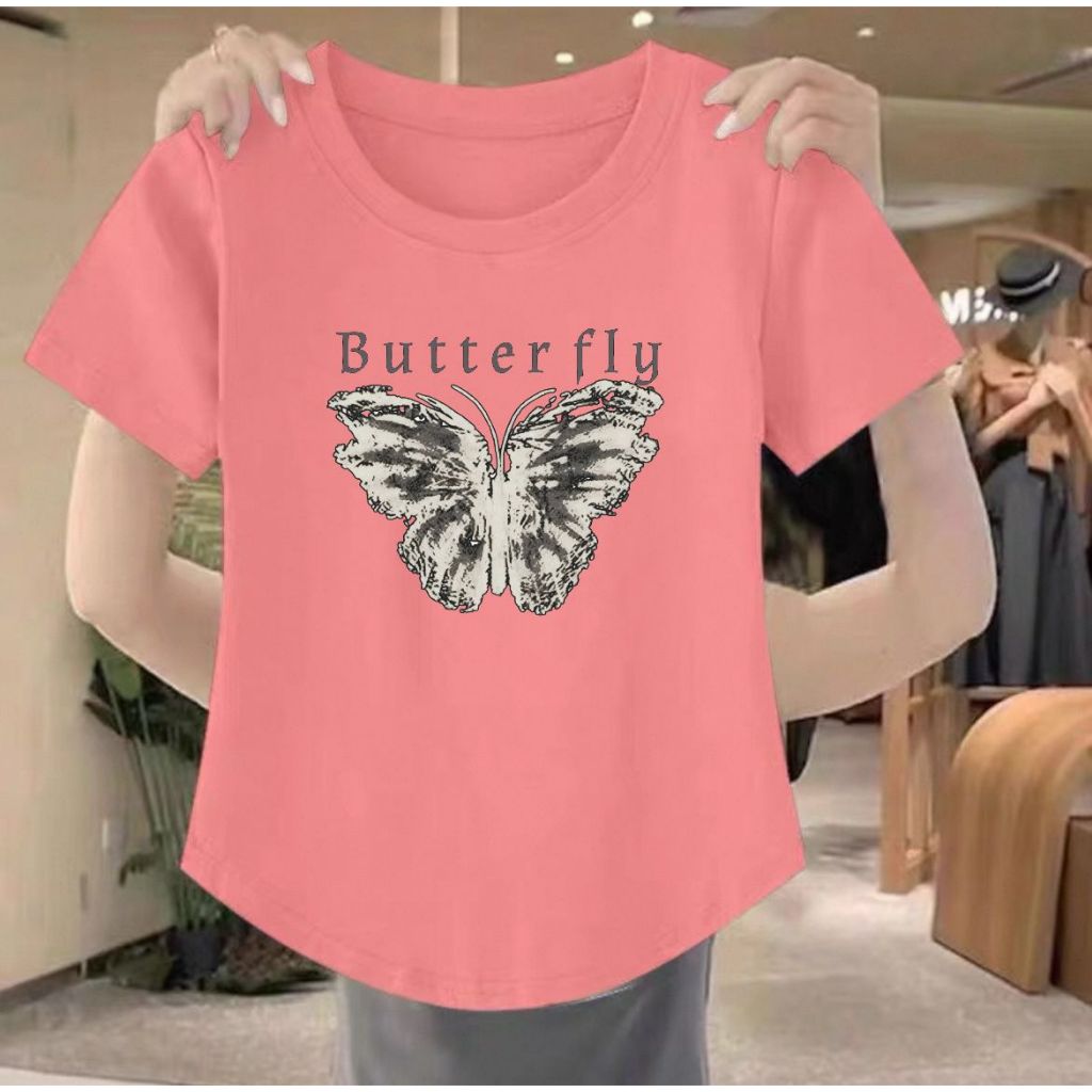 CAROLINE - Atasan Wanita Kaos Crewneck Oval butterfly baju oblong oval wanita