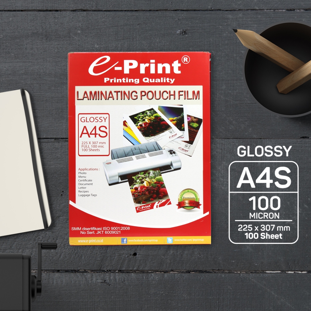 

Kertas / Plastik Laminating Pouch Ukuran A4S 100mic 100lembar e-Print