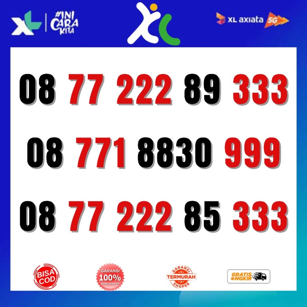 Nomor Cantik XL 4G LTE seri AAA BBB Nomer Cantik XL