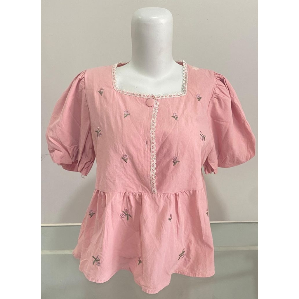 Blouse Pink Bunga - Bunga Wanita Lengan Pendek