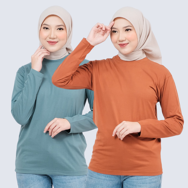 HELAIRINDU - Kaos Polos Wanita Lengan Panjang Sport Katun Premium
