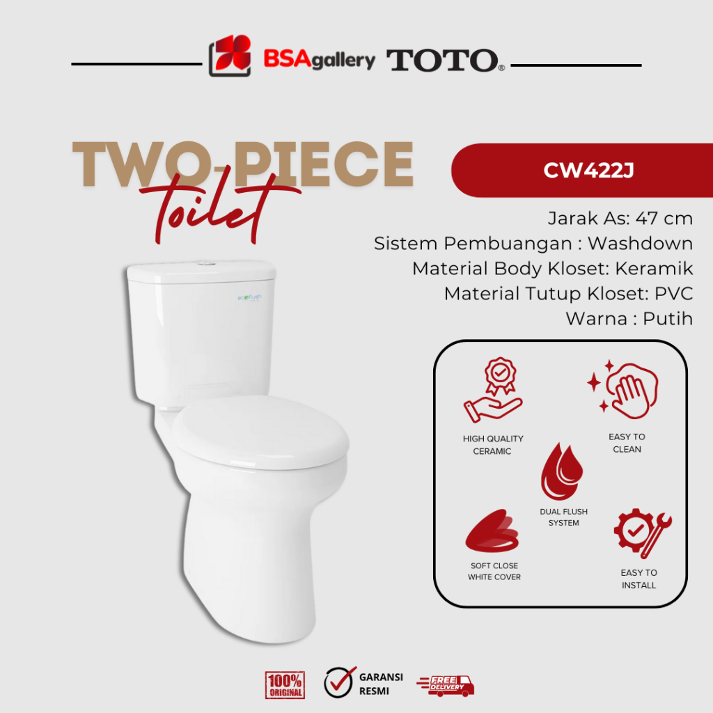 KLOSET DUDUK TOTO CW 422 J/ SW422JP ORI MURAH DUAL FLUSH / KLOSET TOTO