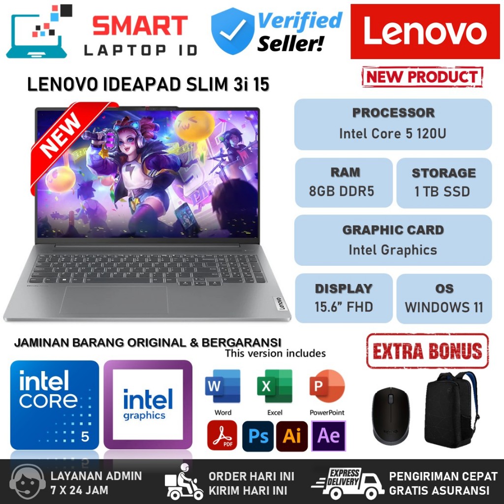Lenovo Ideapad Slim 3i 15 Intel Core 5 120U Ram 8GB DDR5 1TB SSD 15.6'' FHD IPS Touch Win 11 Home
