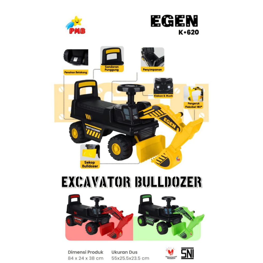 RIDE ON ANAK TOLOCAR MOBIL EXCAVATOR BULLDOZER PMB K620