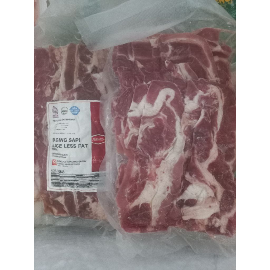 

Daging sapi slice less fat beku 250gram/halal logo MUI