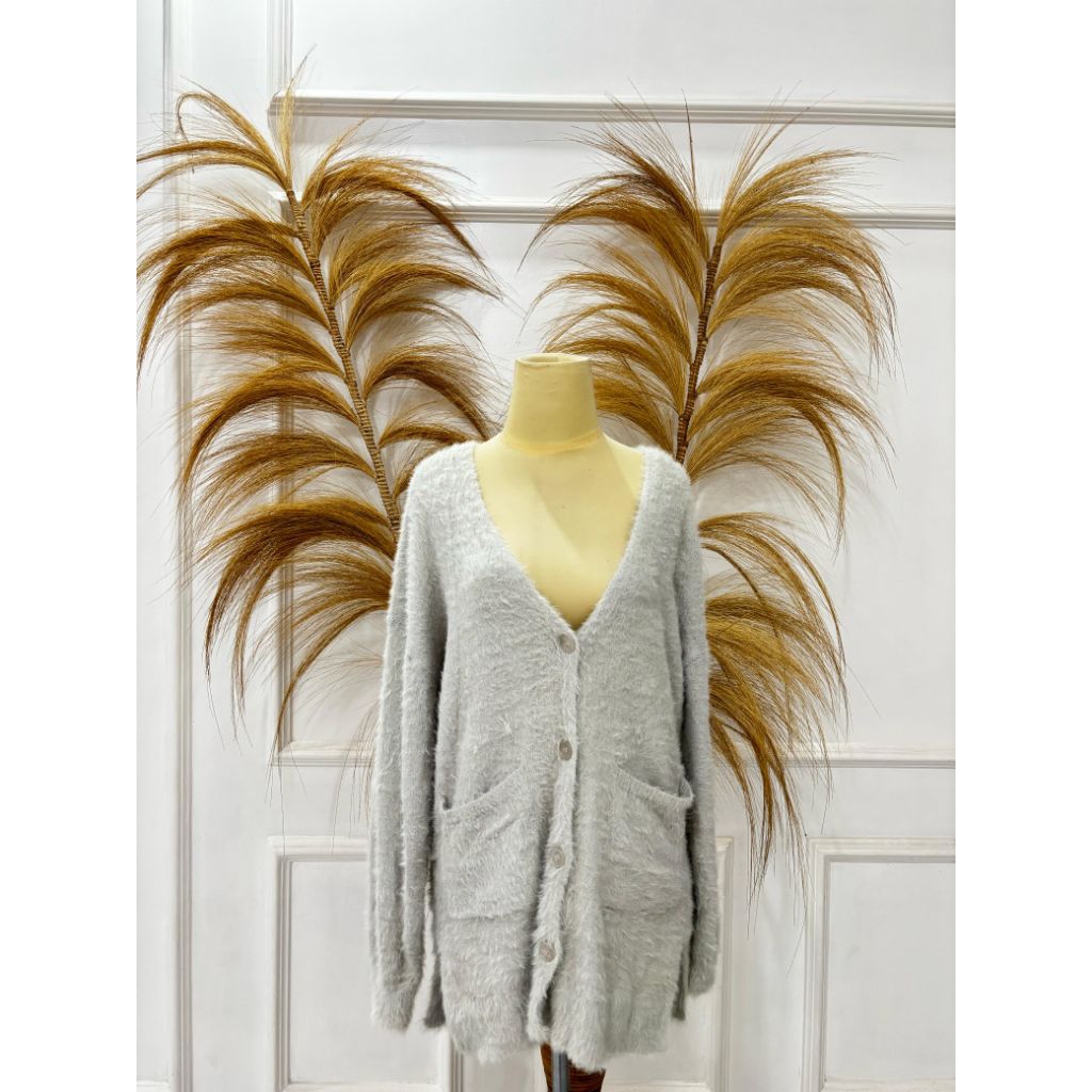 New sweater jacket fuzzy Bulu halus warna abu
