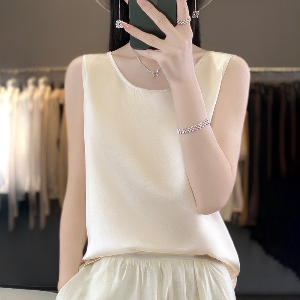 tank top satin leher oval (bisa request size jumbo big size xxxxl ) ada resleting / atasan wanita da