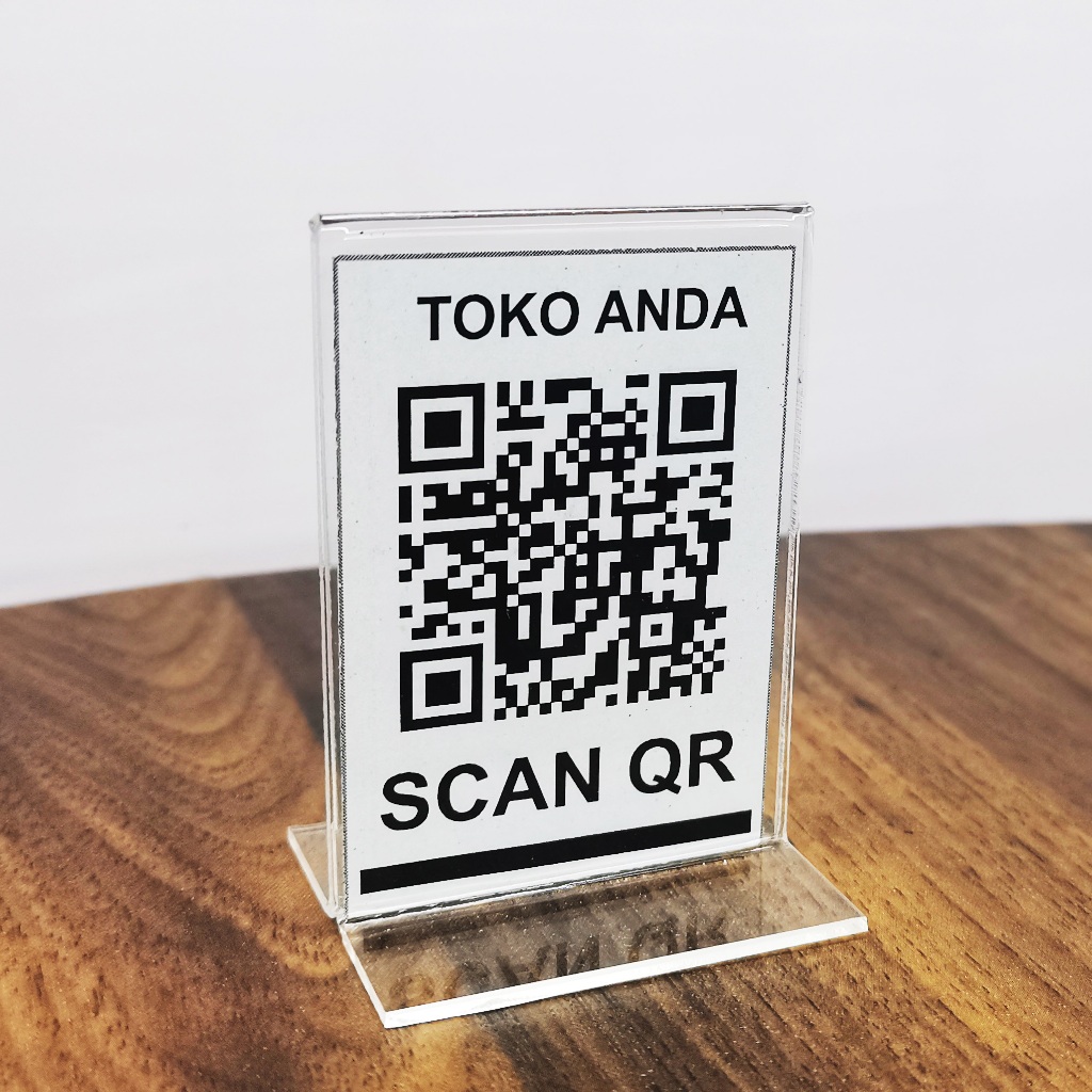 

stand tent display Qris brosur bening ukuran A5 betuk T akrilik bening