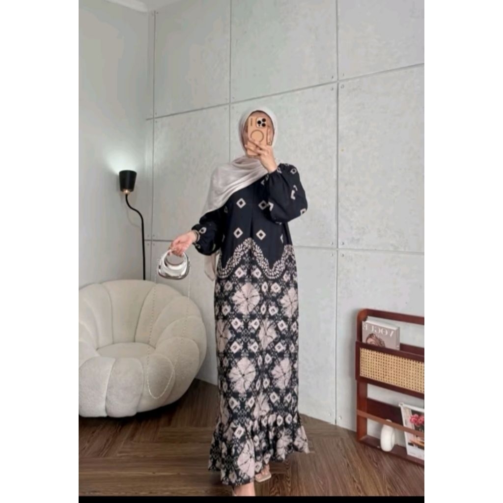 Gamis rayon motif abstrak matt rayon premium