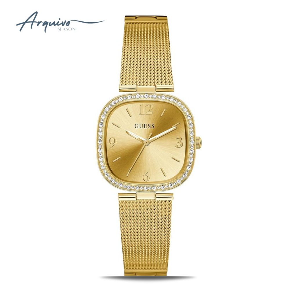 Jam Tangan Guess Wanita Tapestry Gold Slim Stainless Steel Mewah Casual Original GW0354L2