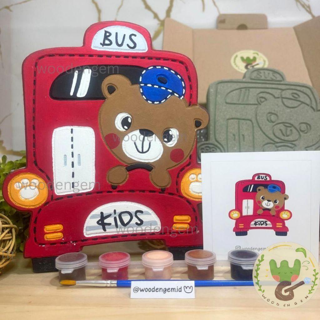 

DIY Wood Character Painting Kit Melukis Kayu Kanvas Karakter Mainan Anak Hampers Bus Kartun Binatang