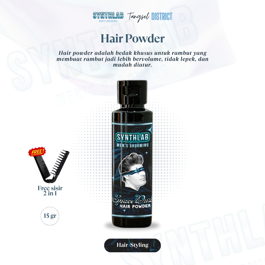 Synthlab Bedak Styling Rambut Pria 15gr - Natural Hair Powder Membuat Bervolume & Anti Lepek Dengan 