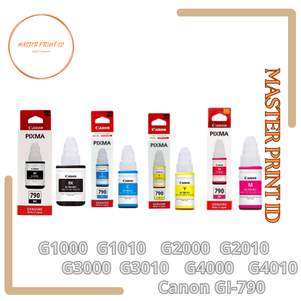 Paket Tinta Canon Pixma GI-790 1 Set Original Tinta Hitam + Warna 4 Botol Lengkap G1010 G2010 G3010