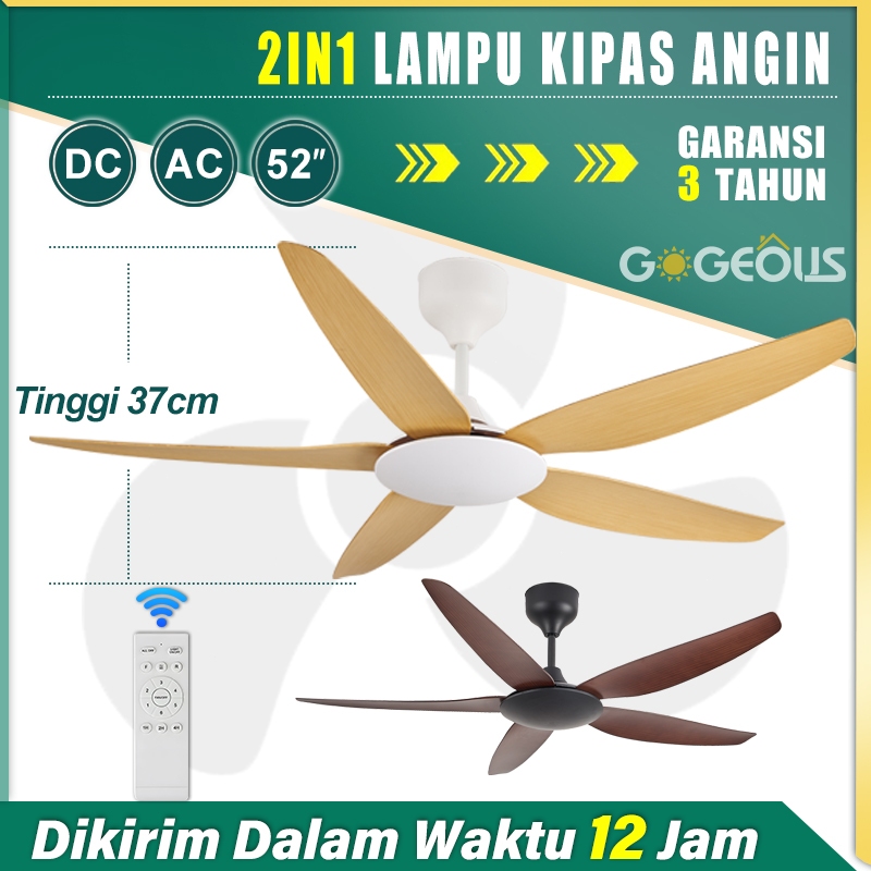 GOGEOUS Kipas Angin Gantung Plafon Nordik Dengan 52inci Daun Kayu Kipas Angin Gantung Plafon Remote 