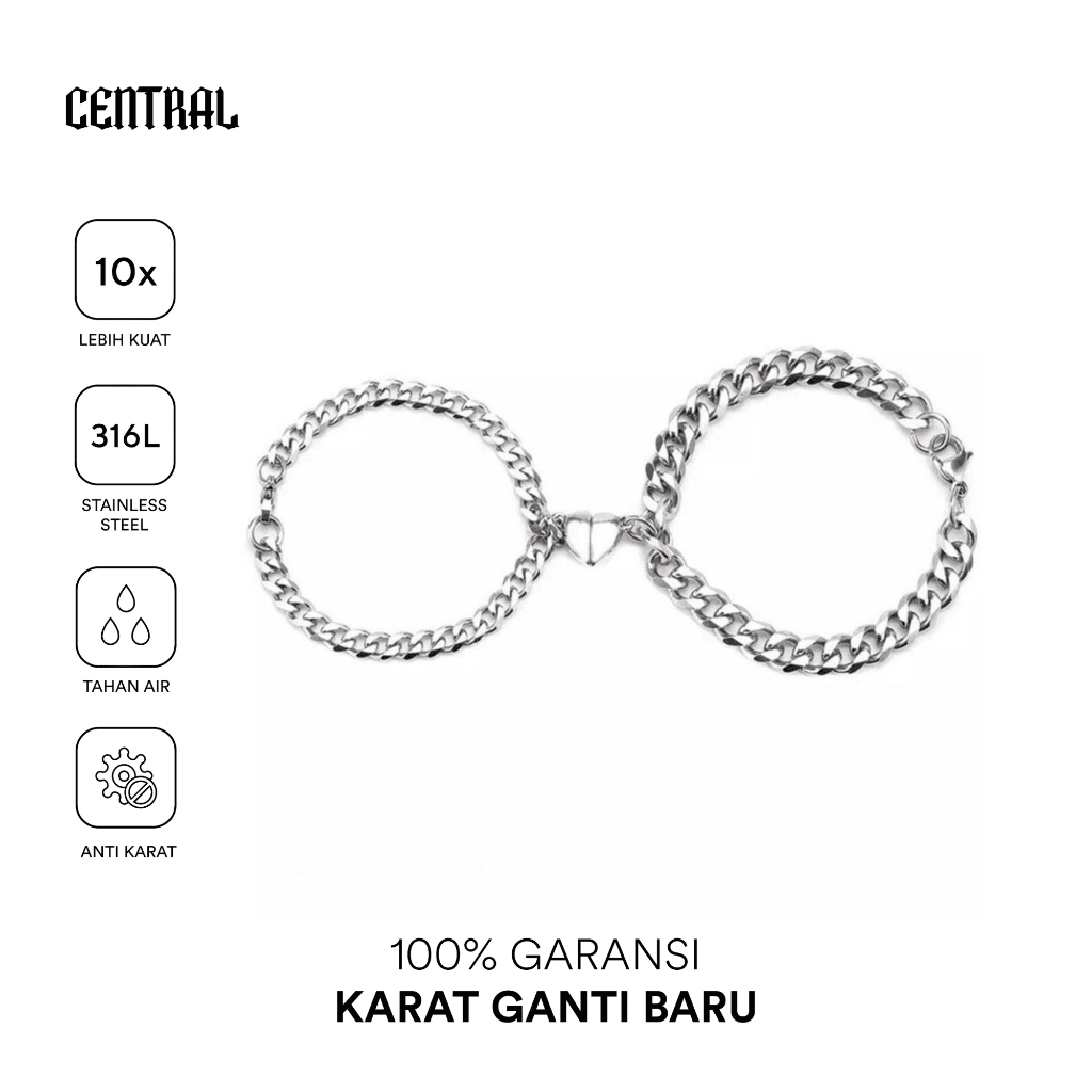 CENTRAL- Gelang Couple Pasangan Set Titanium Magnet