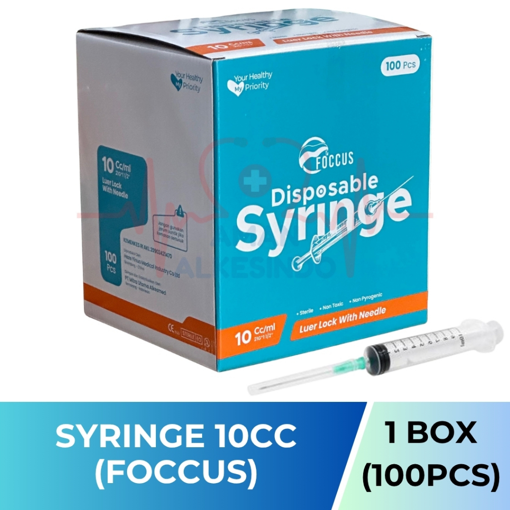 PER BOX - Disposable Syringe FOCCUS 10ml Spuit 10cc Spoit Spet Jarum Suntik 10cc