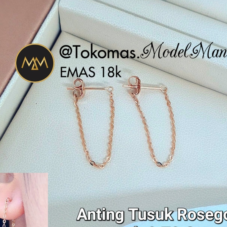Anting Tusuk Rantai Italy AU Rosegold 750 kadar 18k