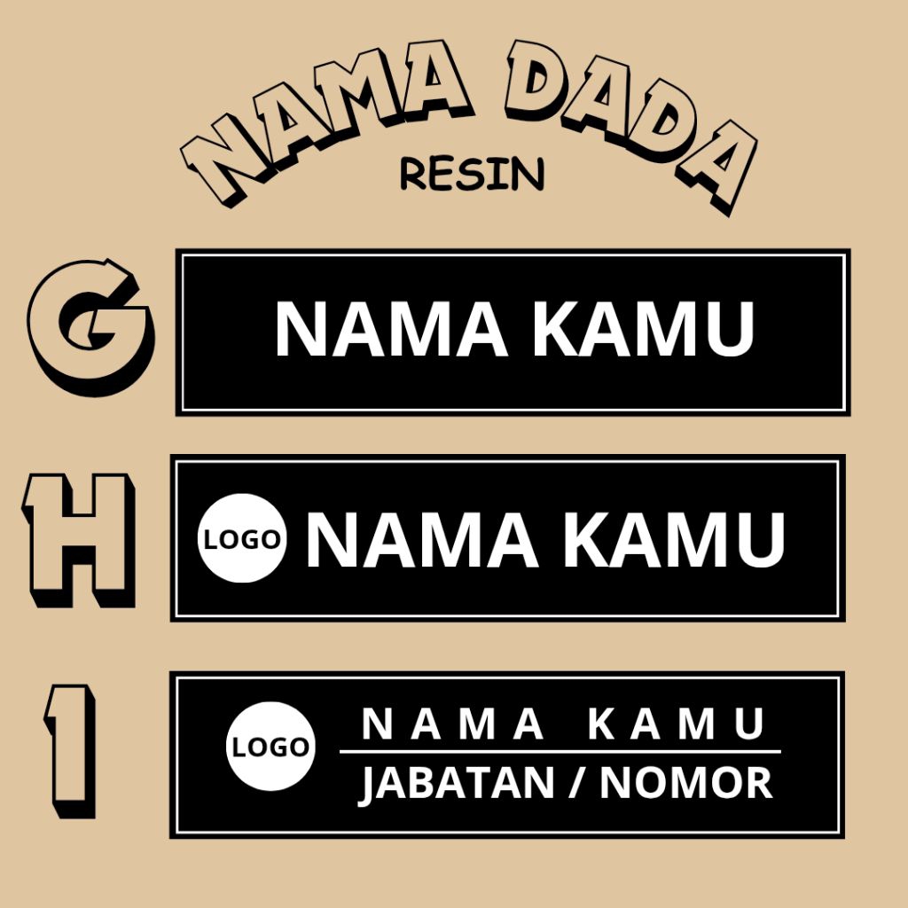 

nama dada nametag lapis resin