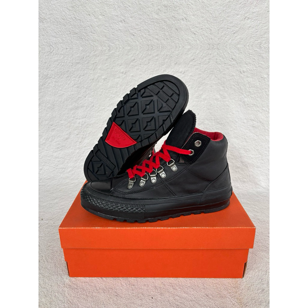 ( Size 38.5 ) Converse CT Hi Street Hiker Black Red Leather