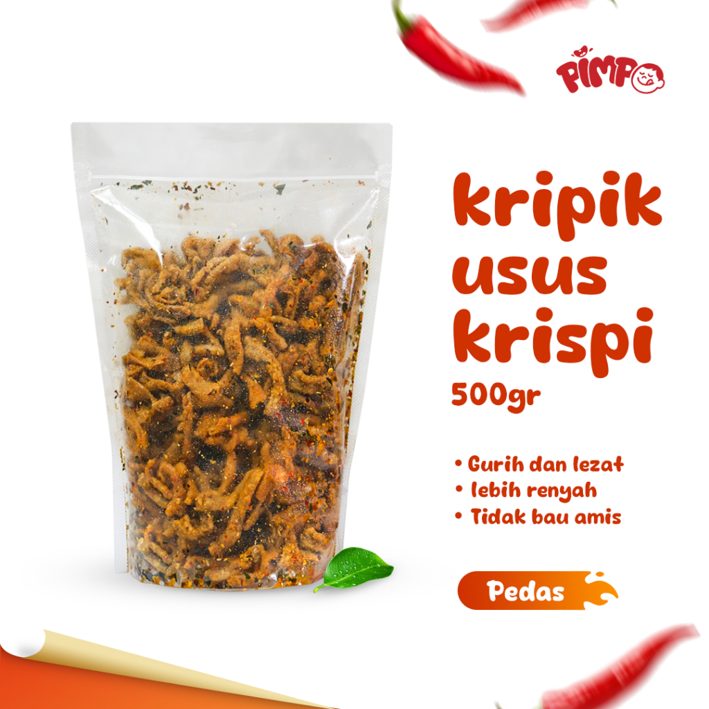 

Kripik Usus Ayam Krispi Pimpo 500gr / Usus Ayam Crispy Premium Bumbu Pedas Daun Jeruk