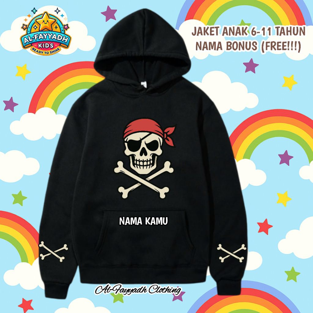 JAKET SWEATER HOODIE ANAK LAKI LAKI USIA 6 -12 TAHUN GAMBAR TENGKORAK - FASHION ANAK COWOK KEREN