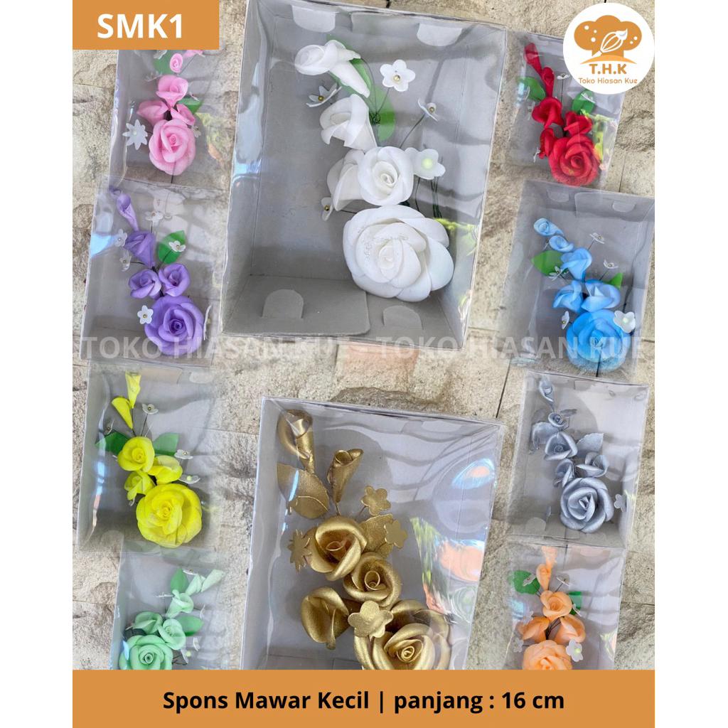 SMK1-Bunga Spons Rangkaian Wedding Pengantin Mawar Rose Kecil Hiasan Kue Hantaran
