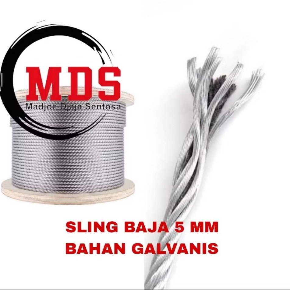 sling baja 5mm / seling baja 5mm / sling galvanis 5mm / seling galvanis 5mm / kawat baja galvanis 5m