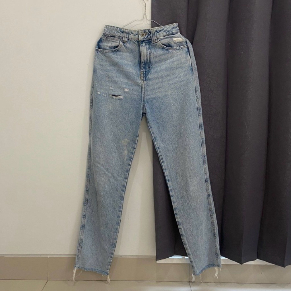 ZARA denim long pant jeans celana panjang blue biru preloved second