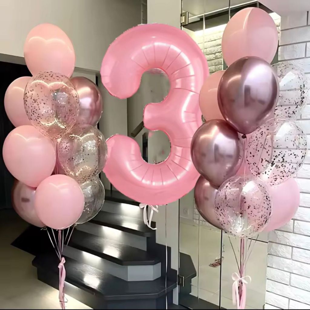 Paket balon angka ulang tahun jumbo balon foil angka jumbo paket balon angka pink pastel dekorasi ul