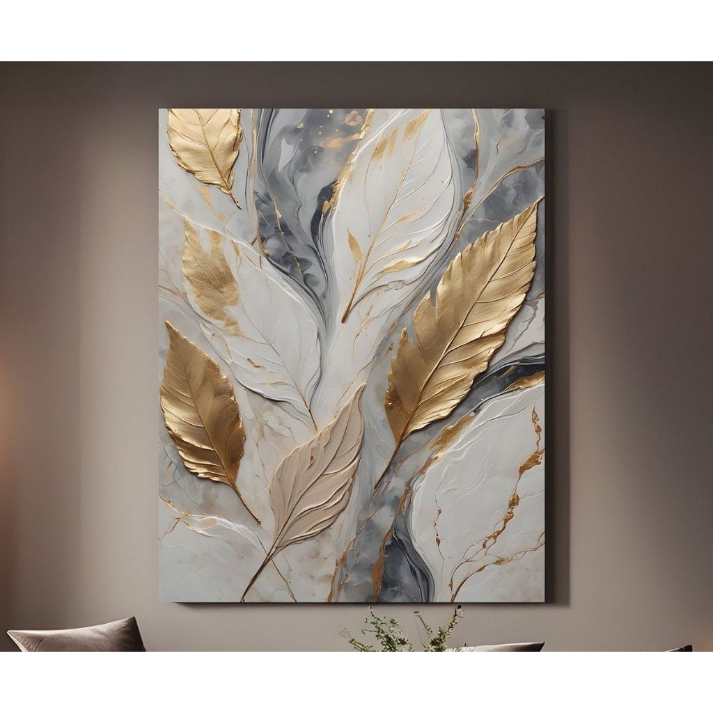 Lukisan Dinding Bulu Gold Tekstur Timbul | Lukisan Handmade | Lukisan Aesthetic
