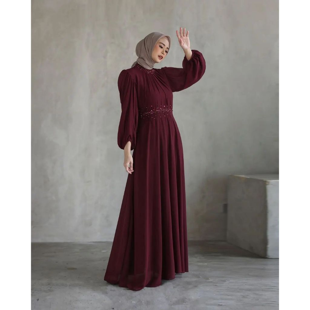 Yuna Dress Bahan Ceruty Babydoll Aplikasi Payet Mewah Terbaru